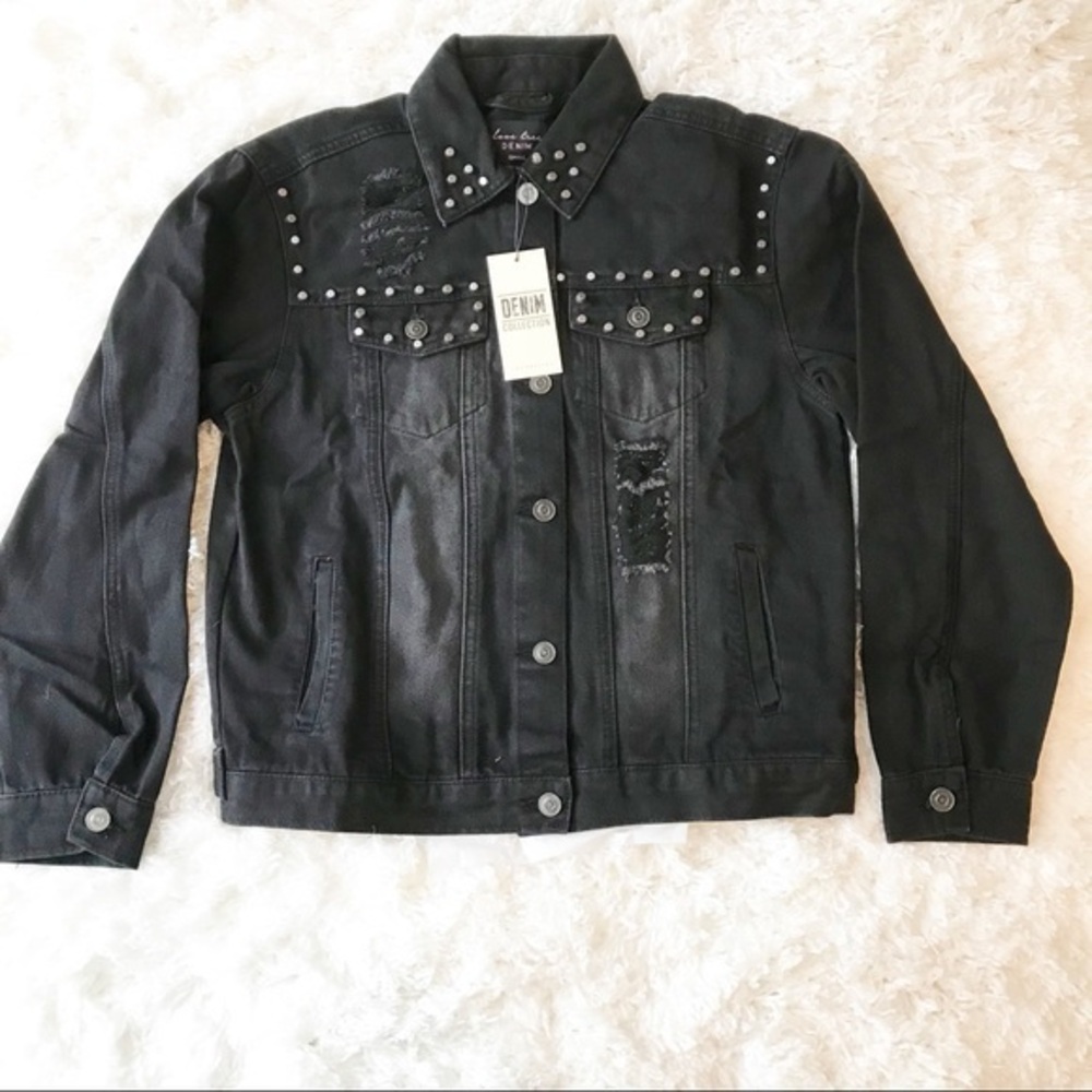 Love Tree Black Slim Denim Jacket with Studs Sz S - Picture 1 of 8